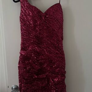 La Femme Sparkling Fuchsia Mini Dress